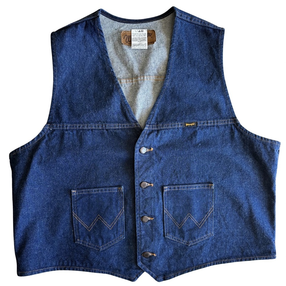 Wrangler Denim Vest XXL Blue Western Button Front Workwear Cowboy Core